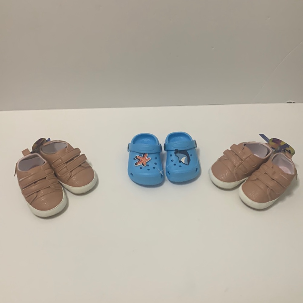 3 pair baby shoes 6-12 Months 2 Rose Valen Sina, Light Blue Sandal